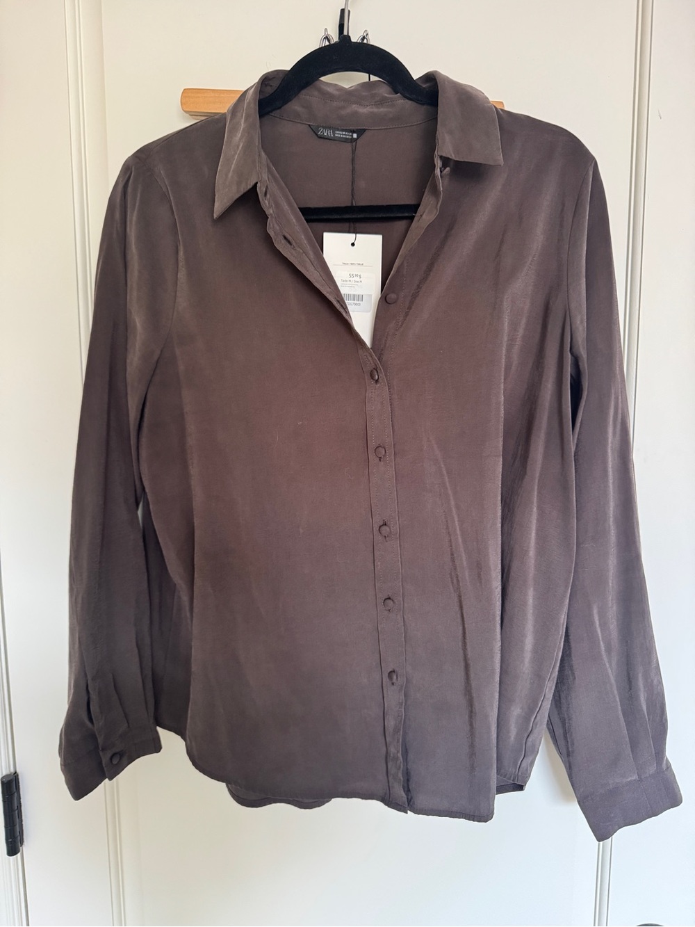 Zara Chocolate Brown Long Sleeve Button-Down Shirt